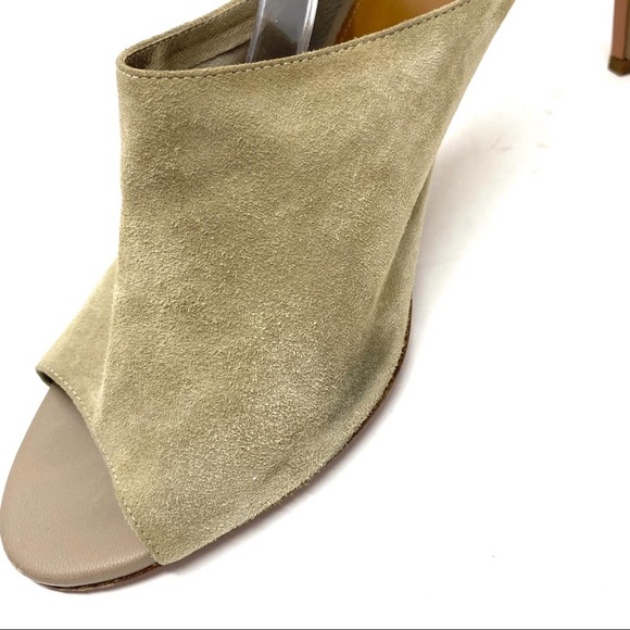 Aquazzura Estelle Leather Suede Cream Grey Taupe Ankle Tie Peep Toe Heels - Picture 7 of 13